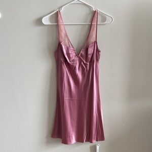 Reformation Dusty Rose Satin Lace Slip